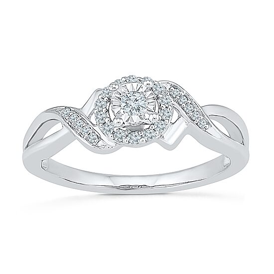 Promise My Love Womens 1/6 CT. T.W. Natural White Diamond Sterling Silver Round Promise Ring