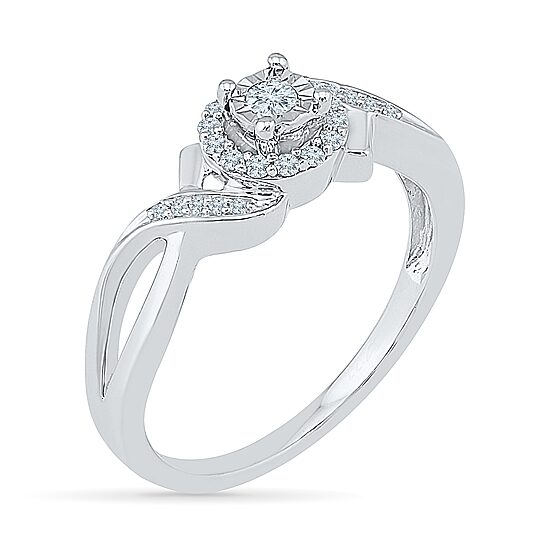 Promise My Love Womens 1/6 CT. T.W. Natural White Diamond Sterling Silver Round Promise Ring