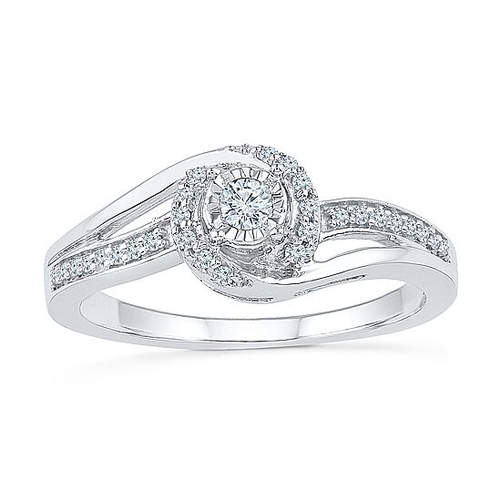 Promise My Love Womens 1/5 CT. Natural White Diamond Sterling Silver Round Side Stone Halo Promise Ring