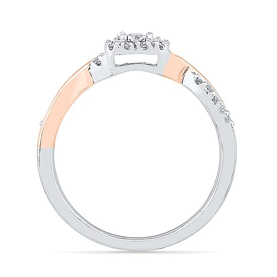 Promise My Love Womens 1/5 CT. Natural White Diamond 10K Rose Gold Over Silver Sterling Silver Cushion Bypass  Halo Promise Ring