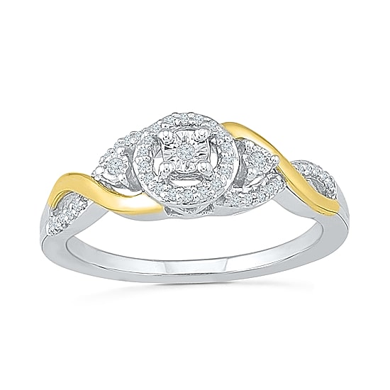Promise My Love Womens 1/8 CT. T.W. Natural White Diamond 10K Gold Sterling Silver Round Side Stone Halo Promise Ring