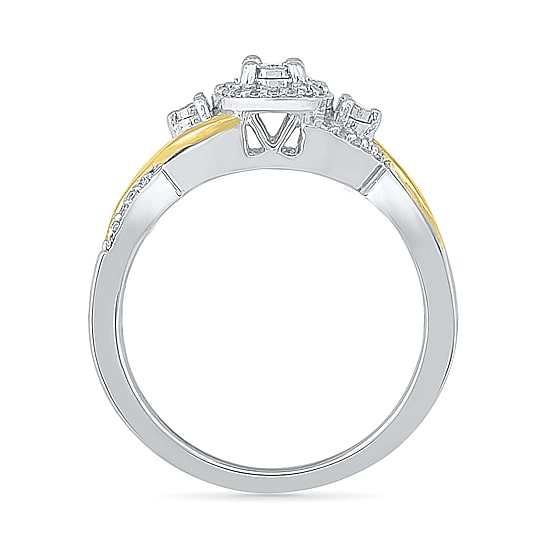 Promise My Love Womens 1/8 CT. T.W. Natural White Diamond 10K Gold Sterling Silver Round Side Stone Halo Promise Ring