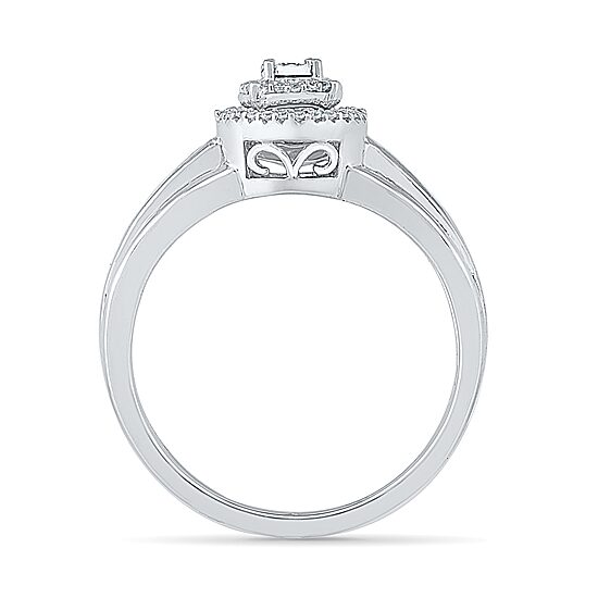 Promise My Love Womens 1/6 CT. T.W. Natural White Diamond Sterling Silver Round Side Stone Halo Promise Ring