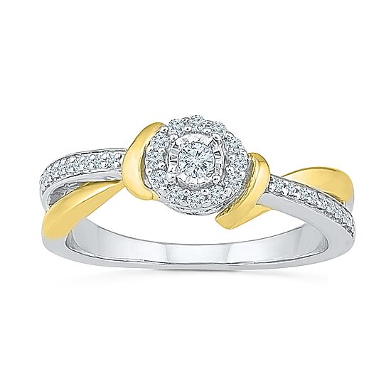 Promise My Love Womens 1/5 CT. Natural White Diamond 10K Gold Sterling Silver Round Bypass  Halo Promise Ring