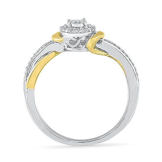 Promise My Love Womens 1/5 CT. Natural White Diamond 10K Gold Sterling Silver Round Bypass  Halo Promise Ring