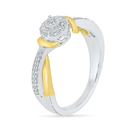 Promise My Love Womens 1/5 CT. Natural White Diamond 10K Gold Sterling Silver Round Bypass  Halo Promise Ring