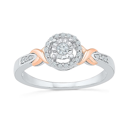 Promise My Love Womens 1/5 CT. Natural White Diamond 10K Rose Gold Sterling Silver Round Side Stone Halo Promise Ring
