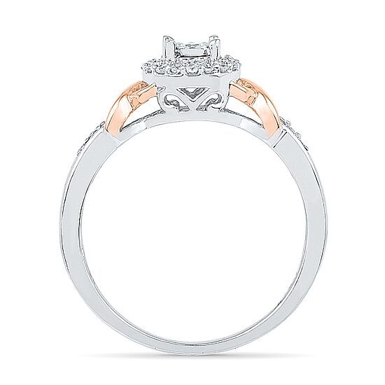 Promise My Love Womens 1/5 CT. Natural White Diamond 10K Rose Gold Sterling Silver Round Side Stone Halo Promise Ring