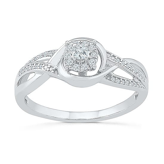 Promise My Love Womens 1/5 CT. Natural White Diamond Sterling Silver Round Side Stone Promise Ring