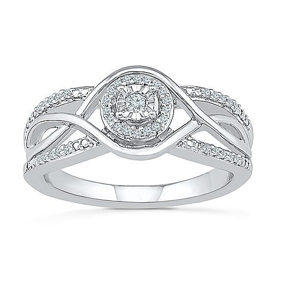 Promise My Love Womens 1/6 CT. T.W. Natural White Diamond Sterling Silver Round Side Stone Halo Promise Ring
