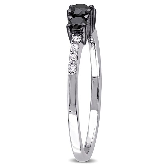 Love Lives Forever Womens 1/2 CT. T.W. Natural Black Diamond Sterling Silver Round 3-Stone Engagement Ring