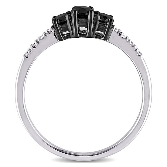 Love Lives Forever Womens 1/2 CT. T.W. Natural Black Diamond Sterling Silver Round 3-Stone Engagement Ring