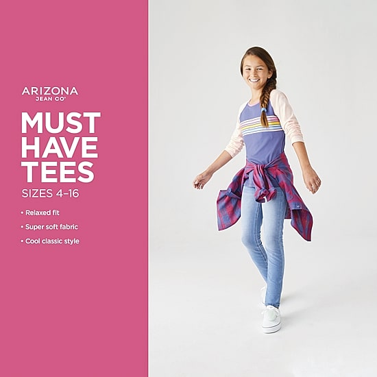 Arizona Little & Big Girls Round Neck Long Sleeve Graphic T-Shirt