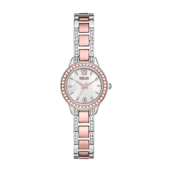 Relic By Fossil Tenley Womens Crystal Accent Two Tone Bracelet Watch Zr34588