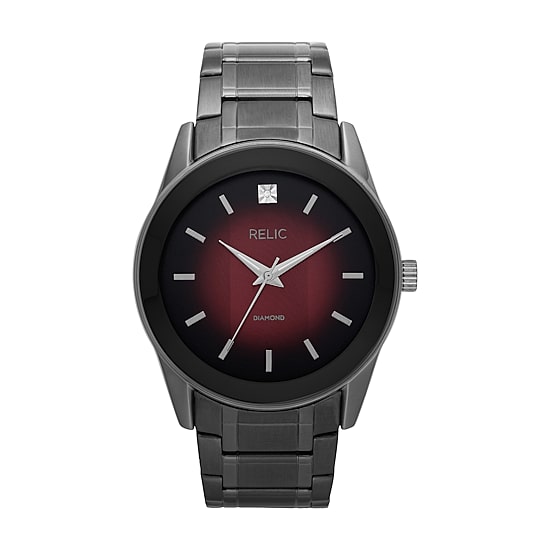 Relic By Fossil Rylan Mens Diamond Accent Gray Stainless Steel Bracelet Watch Zr77321