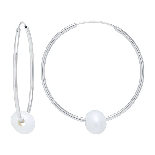 Silver Treasures Womens Cultured Freshwater Pearl Sterling Silver 35mm Hoop Earrings, One Size