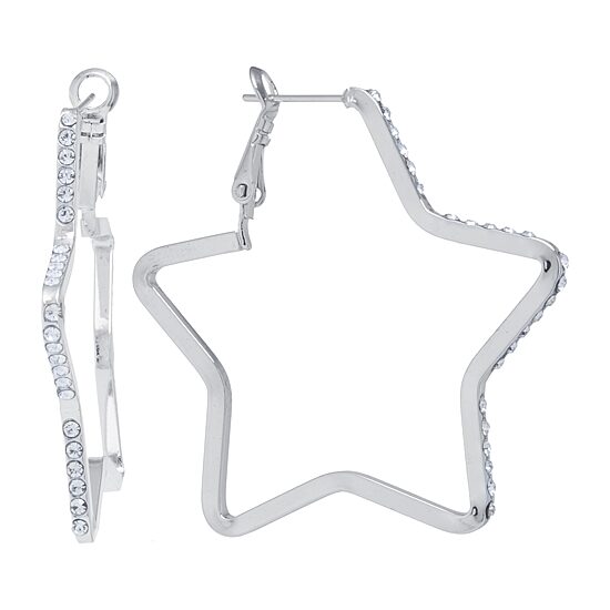 Sparkle Allure Womens Crystal 45mm Star Hoop Earrings