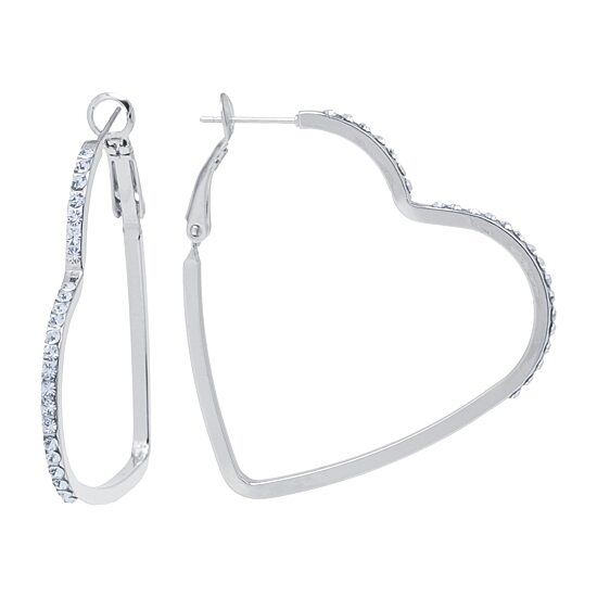 Sparkle Allure Womens Crystal 45mm Heart Hoop Earrings