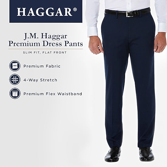 Haggar JMH Premium Stretch Mens Comfort Waistband Slim Fit Dress Flat Front Pant