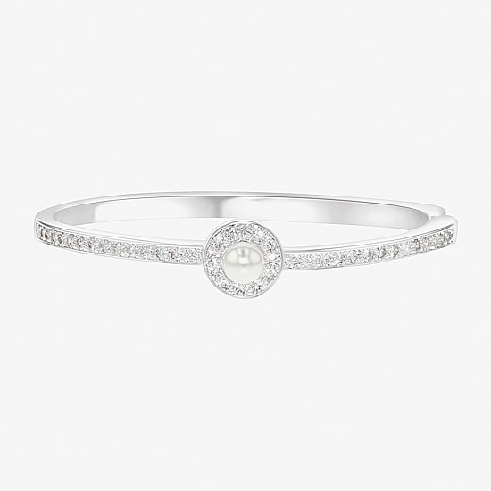 Sparkle Allure Womens Cubic Zirconia Pure Silver Over Brass Oval Bangle Bracelet