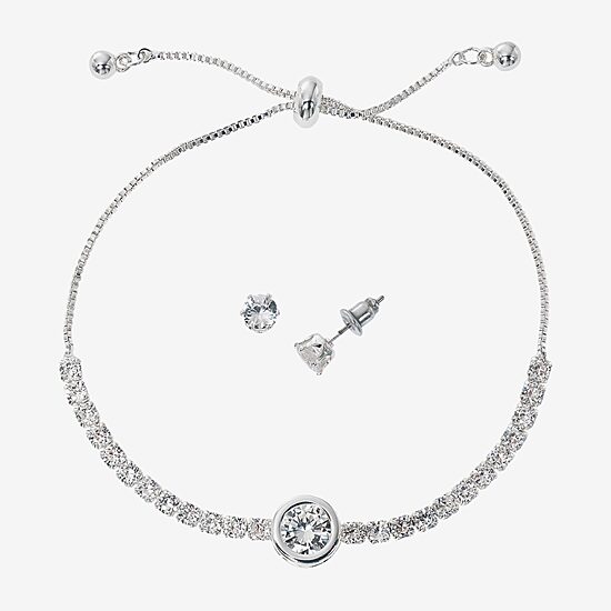 Sparkle Allure Light Up Box Womens Cubic Zirconia Pure Silver Over Brass Round 2-pc. Jewelry Set