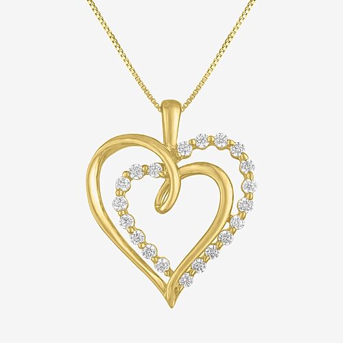 (G-H / I1-I2) Womens 1/3 CT. T.W. Lab Grown White Diamond 10K Gold Heart 18 Inch Pendant Necklace, One Size, Yellow