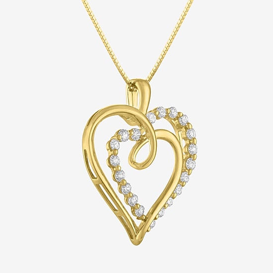 (G-H / I1-I2) Womens 1/3 CT. T.W. Lab Grown White Diamond 10K Gold Heart 18 Inch Pendant Necklace