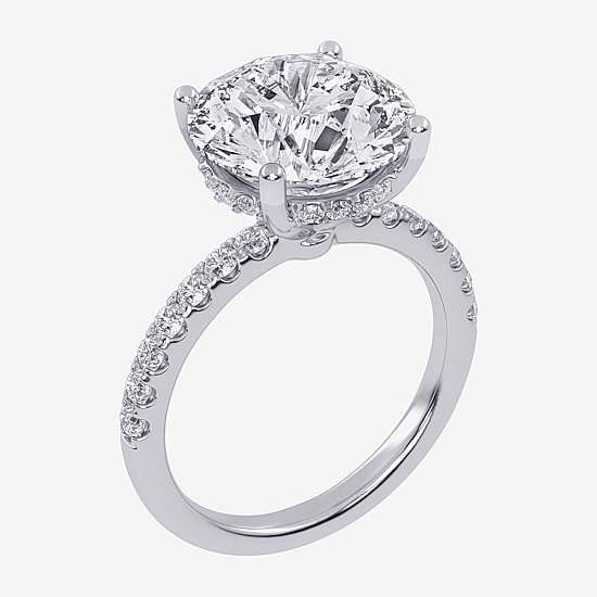(G-H / Si1-Si2) Womens 5 1/2 CT. T.W. Lab Grown White Diamond 14K Gold Round Side Stone Engagement Ring
