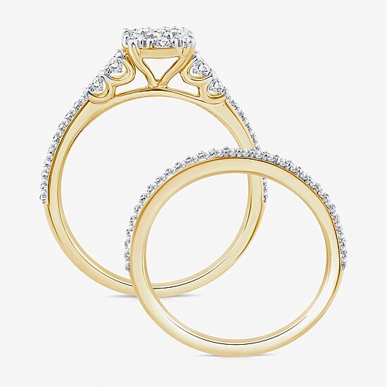 Womens 3/4 CT. T.W. Natural White Diamond 10K Gold Halo Bridal Set