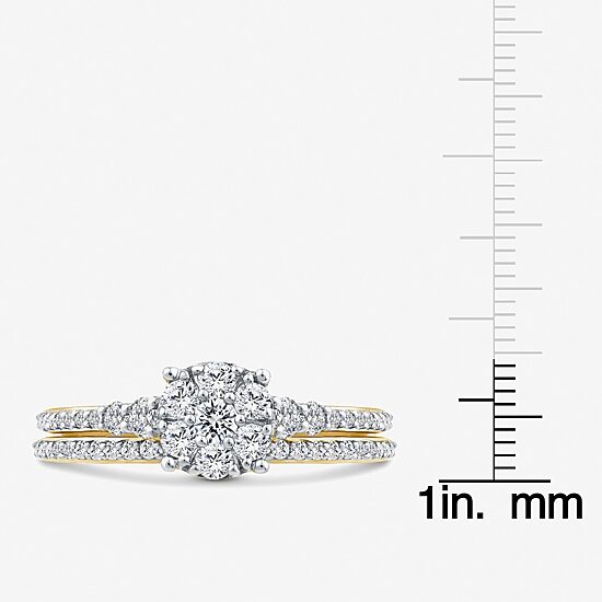 Womens 3/4 CT. T.W. Natural White Diamond 10K Gold Halo Bridal Set