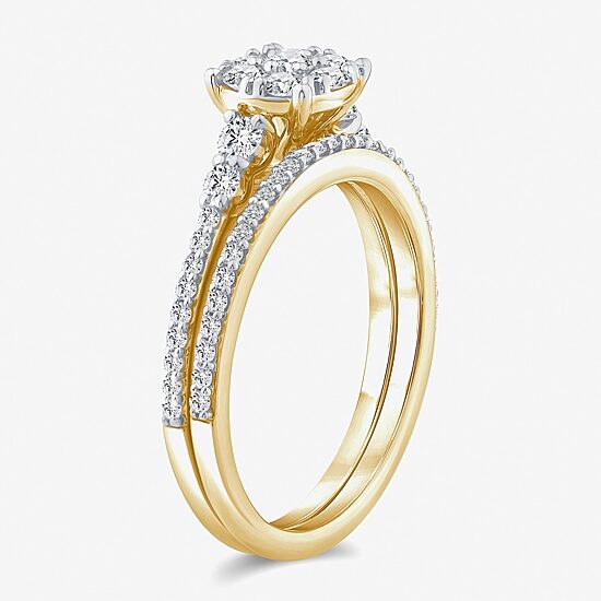 Womens 3/4 CT. T.W. Natural White Diamond 10K Gold Halo Bridal Set