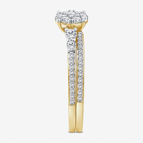 Womens 3/4 CT. T.W. Natural White Diamond 10K Gold Halo Bridal Set