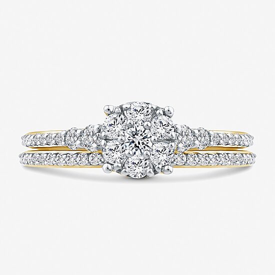 Womens 3/4 CT. T.W. Natural White Diamond 10K Gold Halo Bridal Set