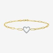 Yes Please! (G-H / I1-I2) Womens Diamond Accent Lab Grown White Diamond Accent 14K Gold Over Silver Heart Charm Bracelet