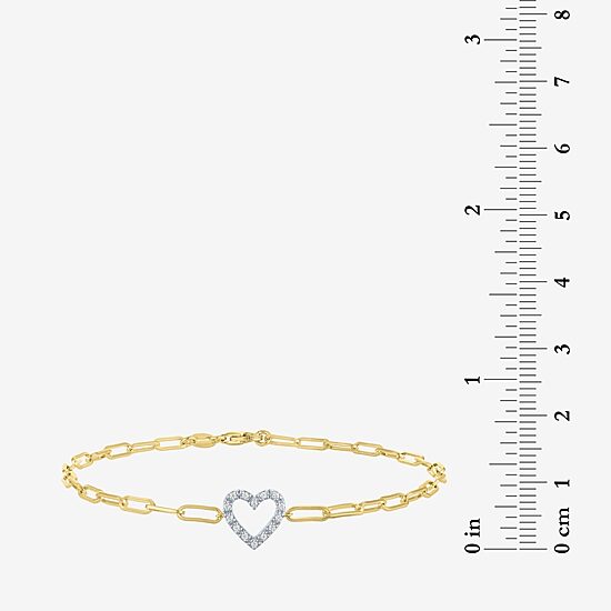 Yes Please! (G-H / I1-I2) Womens Diamond Accent Lab Grown White Diamond Accent 14K Gold Over Silver Heart Charm Bracelet