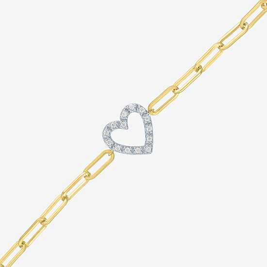 Yes Please! (G-H / I1-I2) Womens Diamond Accent Lab Grown White Diamond Accent 14K Gold Over Silver Heart Charm Bracelet