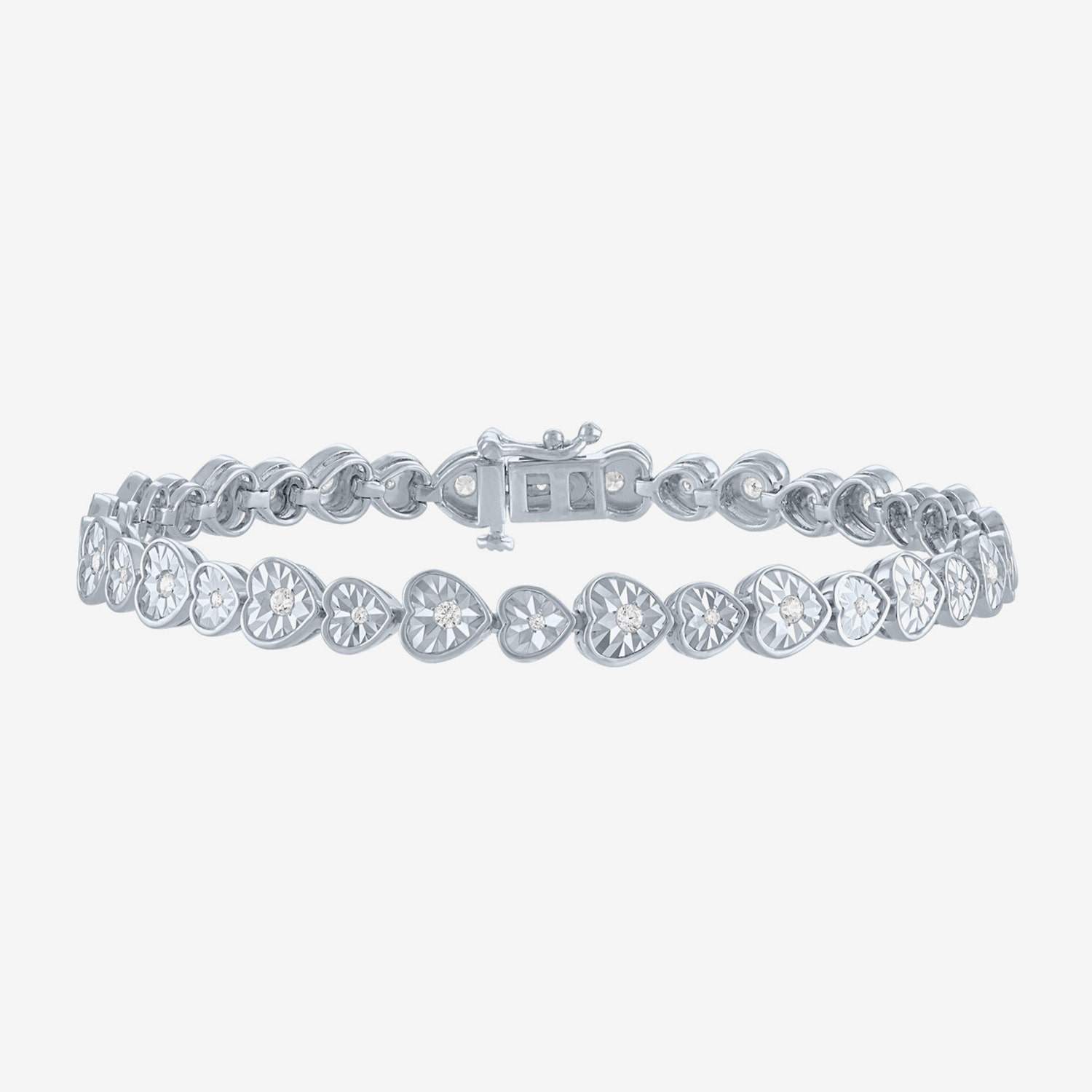 (G-H / I1-I2) Womens 1/2 CT. T.W. Lab Grown White Diamond Sterling Silver Heart 7.25 Inch Tennis Bracelet