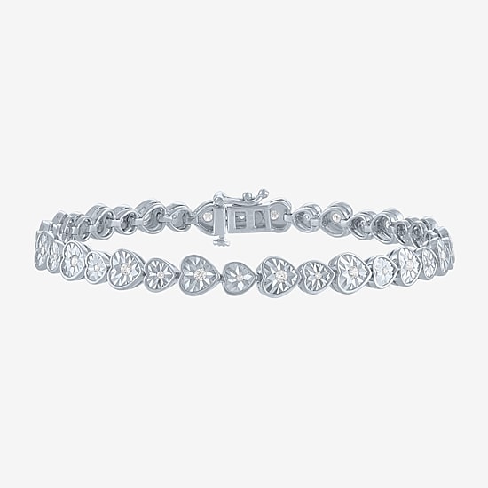 (G-H / I1-I2) Womens 1/2 CT. T.W. Lab Grown White Diamond Sterling Silver Heart 7.25 Inch Tennis Bracelet