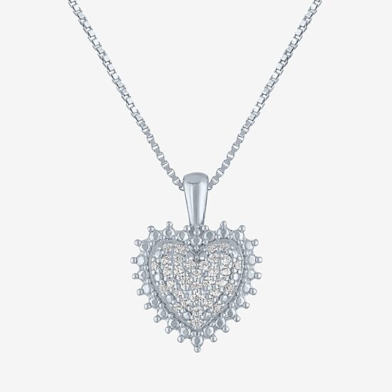 (G-H / I1-I2) Womens 1/10 CT. T.W. Lab Grown White Diamond Sterling Silver Heart 18 Inch Pendant Necklace