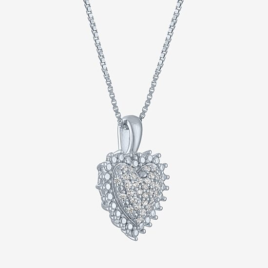 (G-H / I1-I2) Womens 1/10 CT. T.W. Lab Grown White Diamond Sterling Silver Heart 18 Inch Pendant Necklace