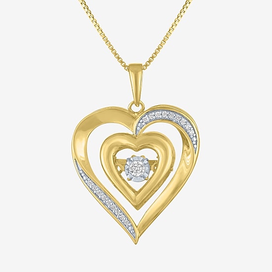 (G-H / I1-I2) Womens 1/10 CT. T.W. Lab Grown White Diamond 14K Gold Over Silver Sterling Silver Heart 18 Inch Pendant Necklace