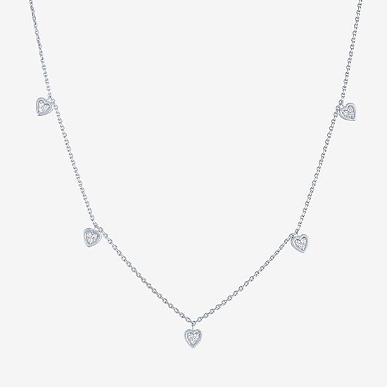 (G-H / I1-I2) Womens 1/10 CT. T.W. Lab Grown White Diamond Sterling Silver Heart 16 Inch Pendant Necklace