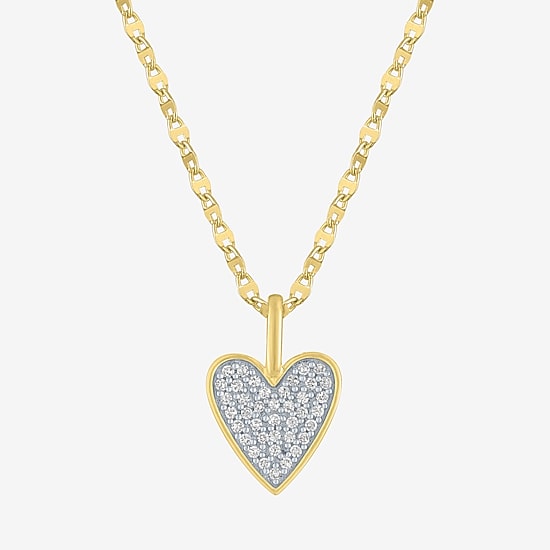 (G-H / I1-I2) Womens 1/7 CT. T.W. Lab Grown White Diamond 14K Gold Over Silver Sterling Silver Heart 16 Inch Pendant Necklace