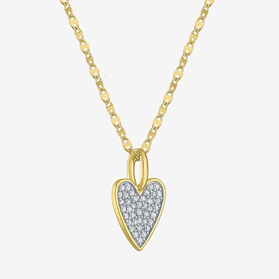 (G-H / I1-I2) Womens 1/7 CT. T.W. Lab Grown White Diamond 14K Gold Over Silver Sterling Silver Heart 16 Inch Pendant Necklace