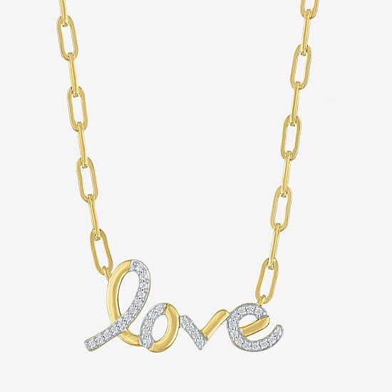 Diamond Addiction "Love" (G-H / I1-I2) Womens 1/10 CT. T.W. Lab Grown White Diamond 14K Gold Over Silver Paperclip 18 Inch Pendant Necklace