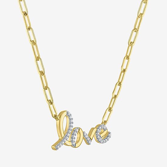 Diamond Addiction "Love" (G-H / I1-I2) Womens 1/10 CT. T.W. Lab Grown White Diamond 14K Gold Over Silver Paperclip 18 Inch Pendant Necklace