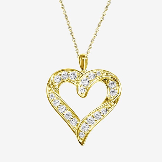 (F / Si2) Womens 1 CT. T.W. Lab Grown White Diamond 14K Gold Over Silver Heart 18 Inch Pendant Necklace