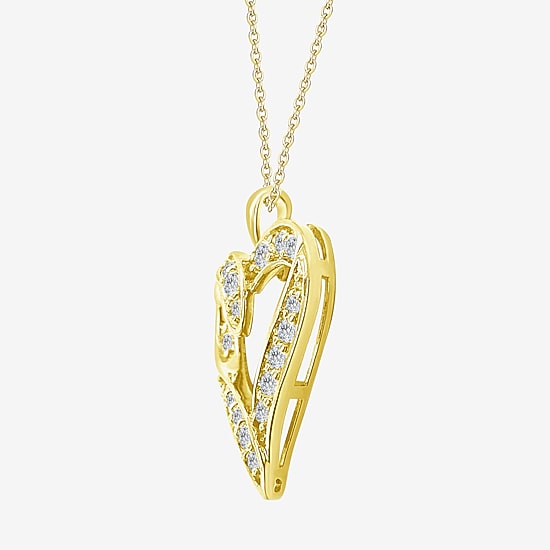 (F / Si2) Womens 1 CT. T.W. Lab Grown White Diamond 14K Gold Over Silver Heart 18 Inch Pendant Necklace