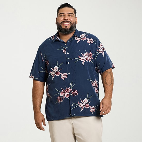Van Heusen Weekend Mens Short Sleeve Big and Tall Camp Shirt