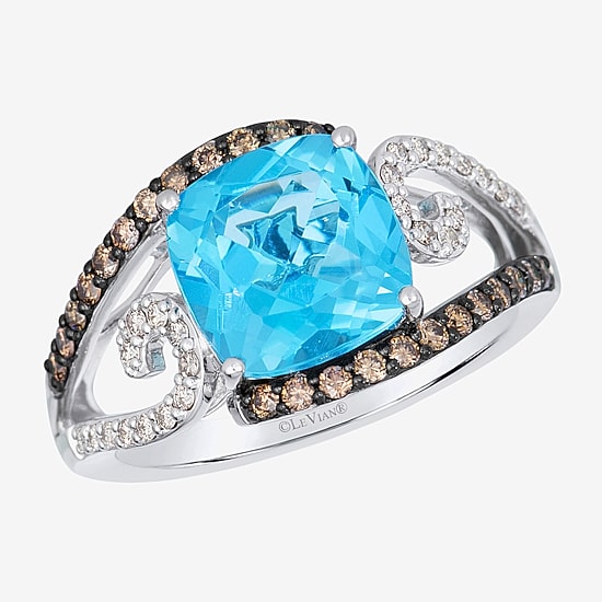Le Vian® Grand Sample Sale™ Ring featuring 3 3/8 cts. Ocean Blue Topaz™, 1/4 cts. Chocolate Diamonds®, 1/8 cts. Nude Diamonds™ set in 14K Vanilla Gold®